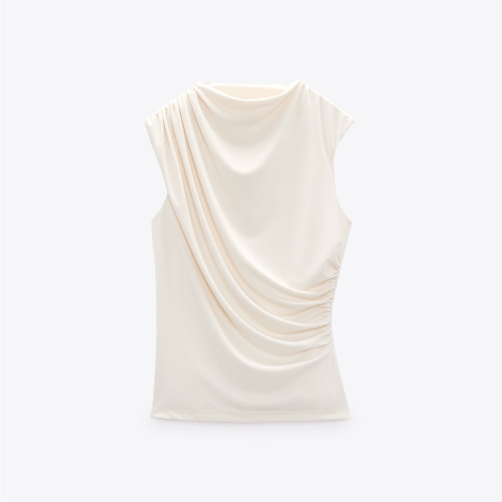 NEW ZARA WOMAN SS23 OYSTER WHITE DRAPED TOP REF:3067/006